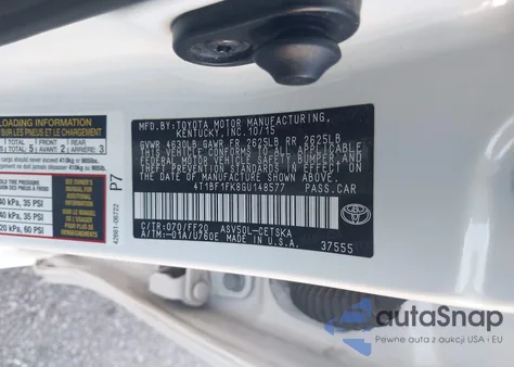 2016 Toyota Camry Se из США, поврежденный, VIN 4T1BF1FK8GU148577